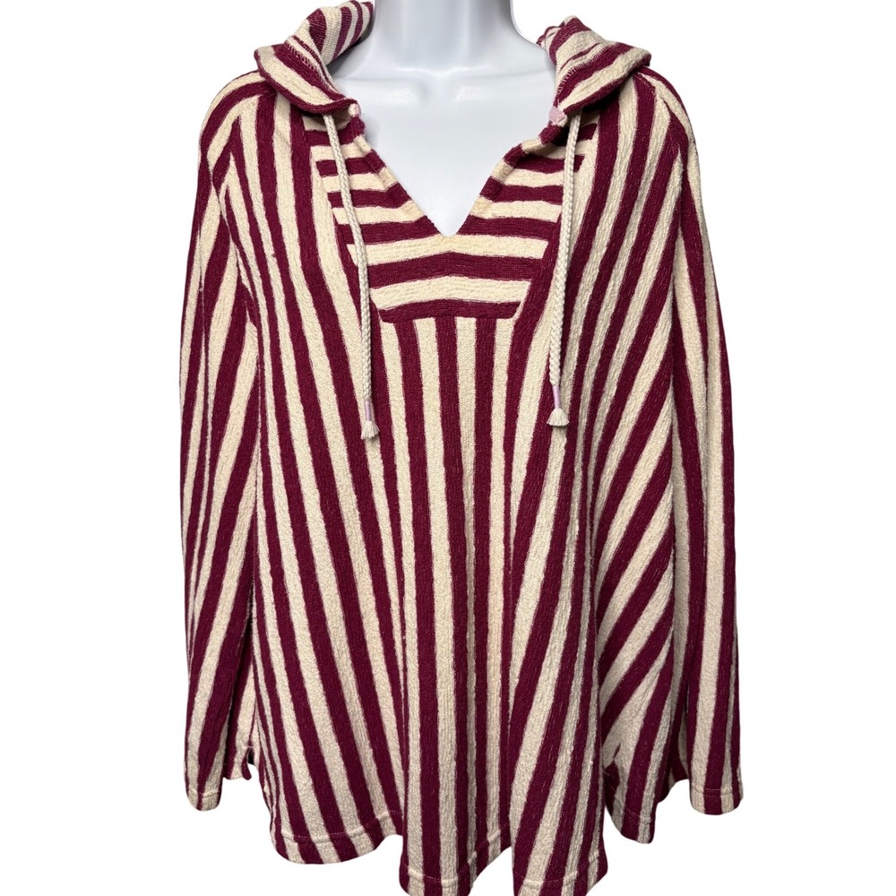 OLD NAVY Burgundy Striped Pullover Baja Hoodie XL Coastal Beachy Light Preppy